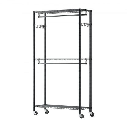 Rolling Clothes Rack, Heavy Duty Clothing Garment Rack, 3 Adjustable Tiers Clothing Racks with Carbon Steel, 450 lbs Load Capacity Closet Wardrobe for Bedroom, Clothing Store, Hallway