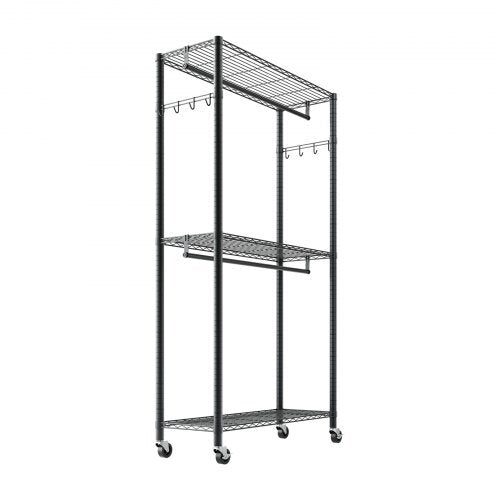Rolling Clothes Rack, Heavy Duty Clothing Garment Rack, 3 Adjustable Tiers Clothing Racks with Carbon Steel, 450 lbs Load Capacity Closet Wardrobe for Bedroom, Clothing Store, Hallway