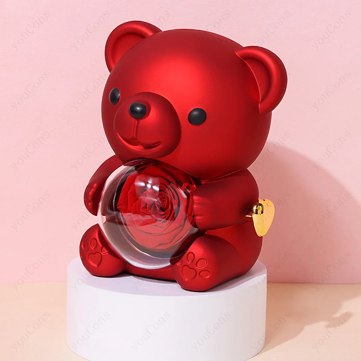 Heart Pendant Necklace Cute Red Bear Rose Gift Box Jewellery Gift Valentines Day