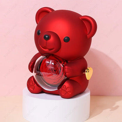 Heart Pendant Necklace Cute Red Bear Rose Gift Box Jewellery Gift Valentines Day