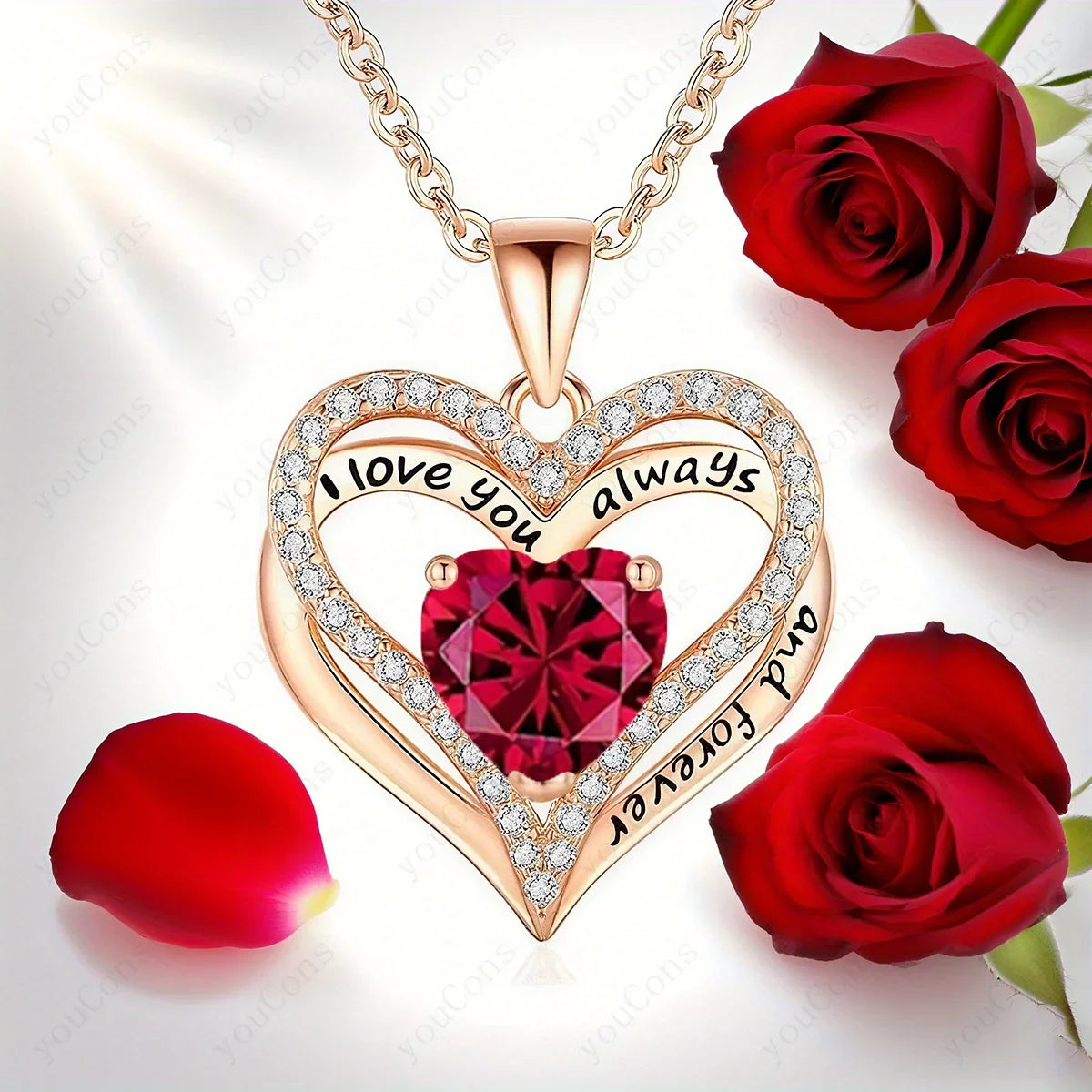 Heart Pendant Necklace Cute Red Bear Rose Gift Box Jewellery Gift Valentines Day