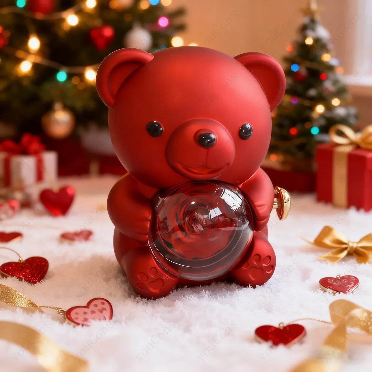 Heart Pendant Necklace Cute Red Bear Rose Gift Box Jewellery Gift Valentines Day