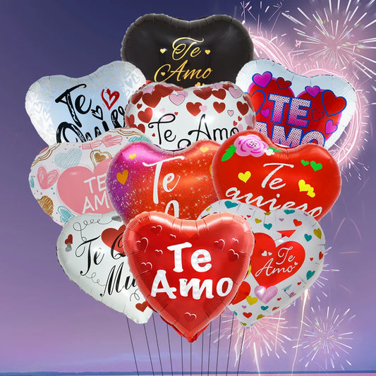 10‑Pack 18" “Te Amo” Heart Foil Balloons – Valentine’s Day & Wedding Helium Decorations
